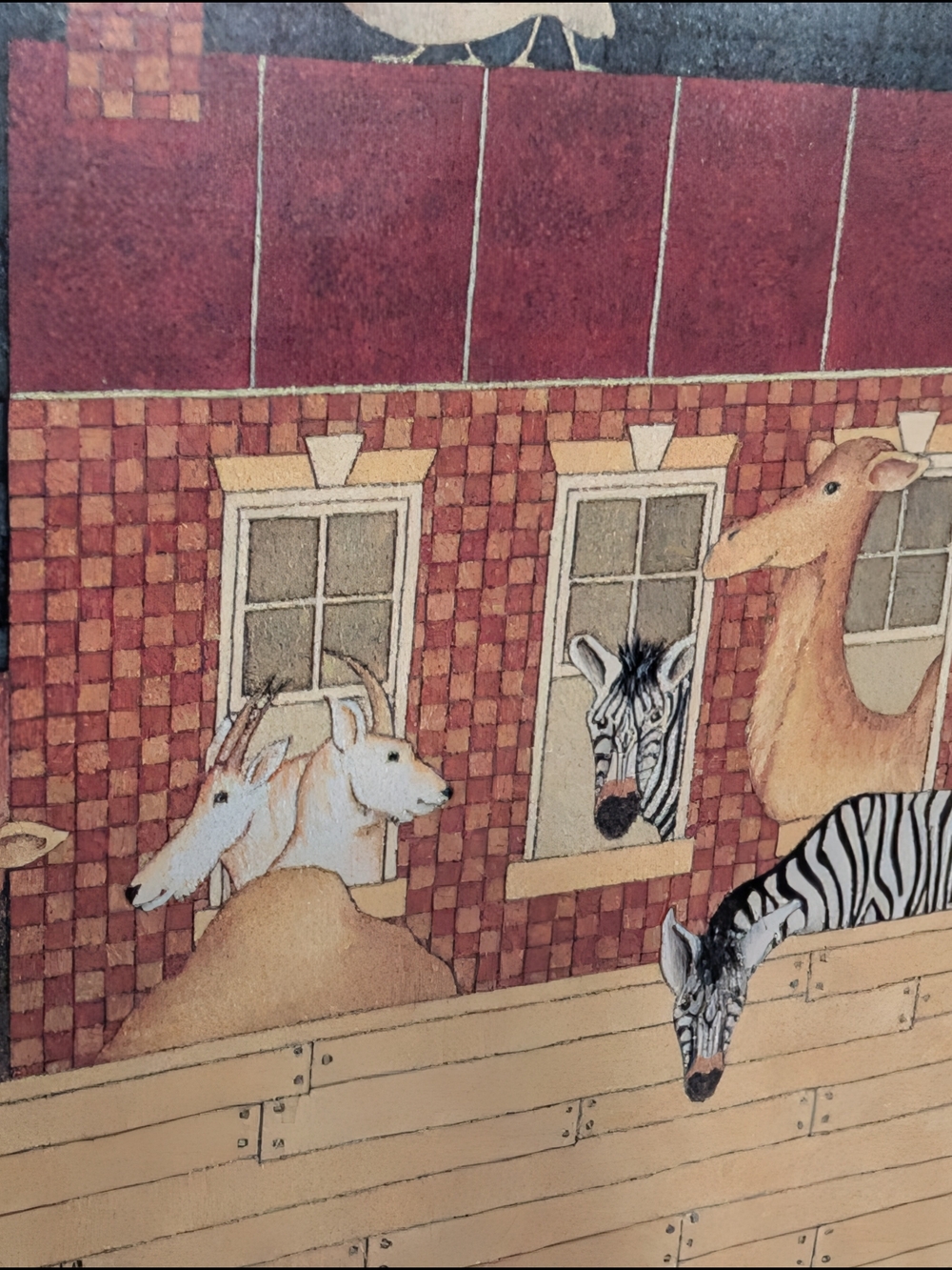 Vintage(1990) Ellen Stouffer ~ Noah's Ark Framed Wall Art With ABC Border - Picture 8 of 12